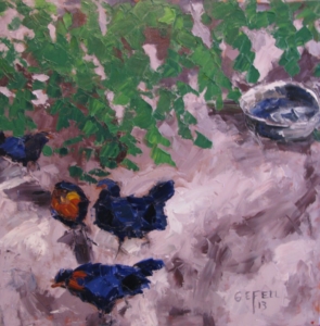 Chickens (oil on canvas) by artist Kathleen Gefell, New York