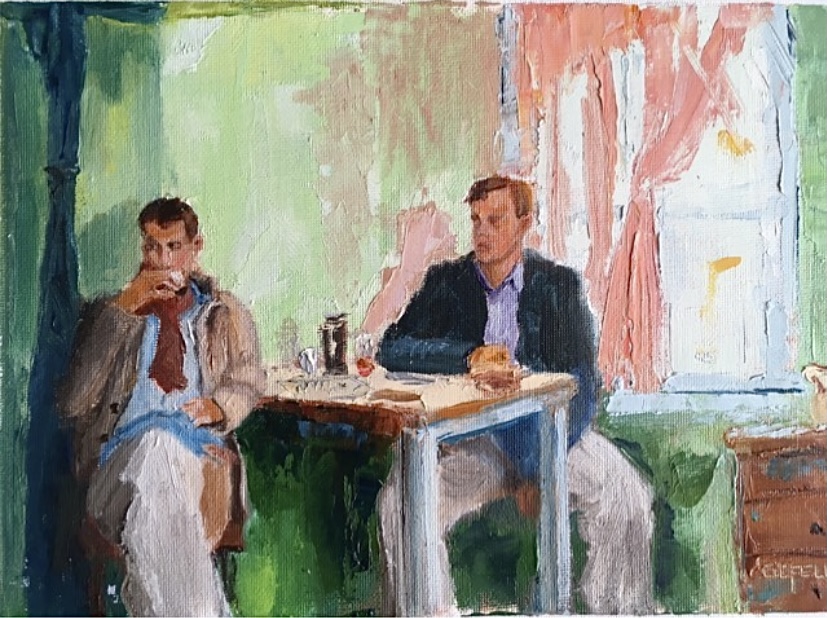 Brothers (oil on canvas paper) by artist Kathleen Gefell, New York