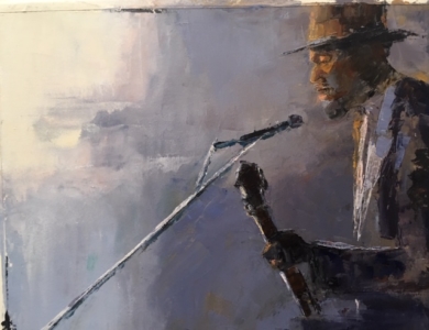 Jazz Man (oil on paper) by artist Kathleen Gefell, New York