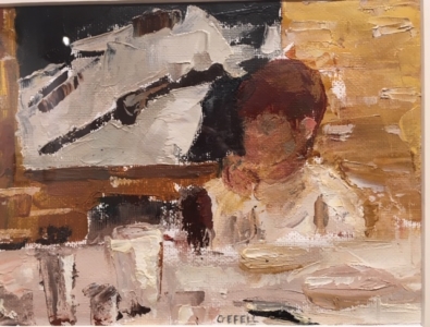 Oscar at Table (oil on canvas paper) by artist Kathleen Gefell, New York