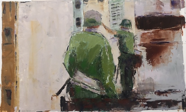 Soldiers: no.1 (oil on paper) by artist Kathleen Gefell, New York