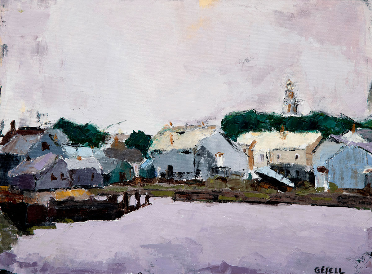 Nantucket Harbour Houses (oil on canvas paper) by artist Kathleen Gefell, New York