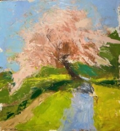 Pink Tree (oil on paper) by artist Kathleen Gefell