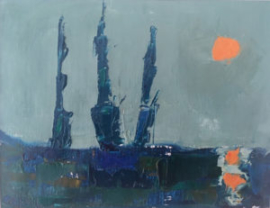 Three Ships (oil on canvas paper) by artist Kathleen Gefell, New York