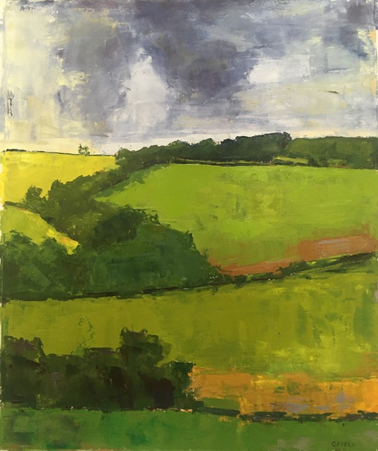 Green Hill (oil on oil paper) by artist Kathleen Gefell, New York