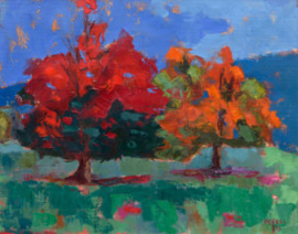 Two Trees (oil on canvas paper) by artist Kathleen Gefell