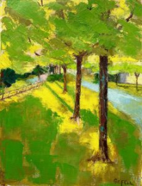 Sunlit Park (oil on canvas paper) by artist Kathleen Gefell