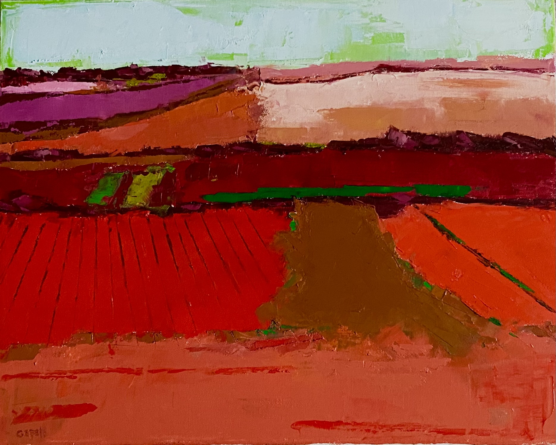 Red Landscape (oil on canvas) by artist Kathleen Gefell