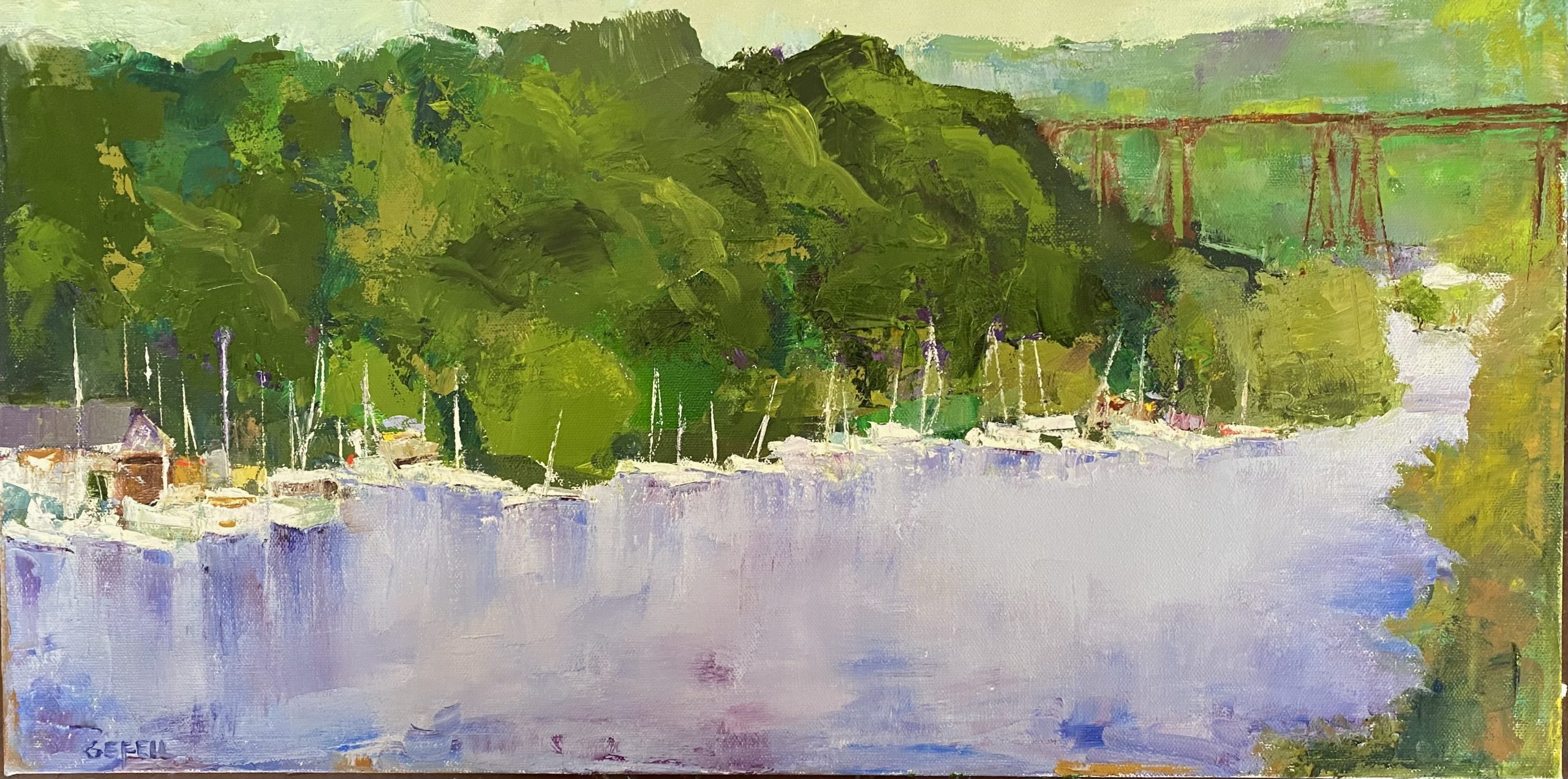 River Boats (oil on canvas) by artist Kathleen Gefell
