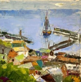 Rooftops, Nantucket (oil on Arches Huile Papier) by artist Kathleen Gefell